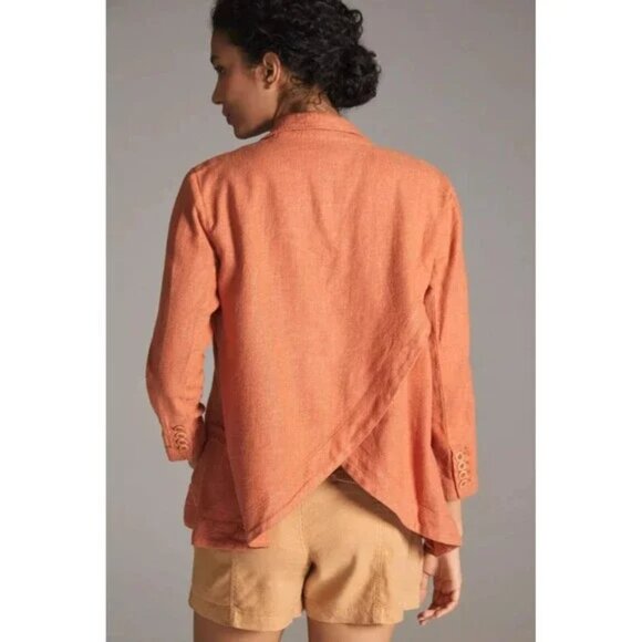 Anthropologie Washed Linen Blend Slouchy Blazer In Rust Terracotta Size 12 - Picture 2 of 11